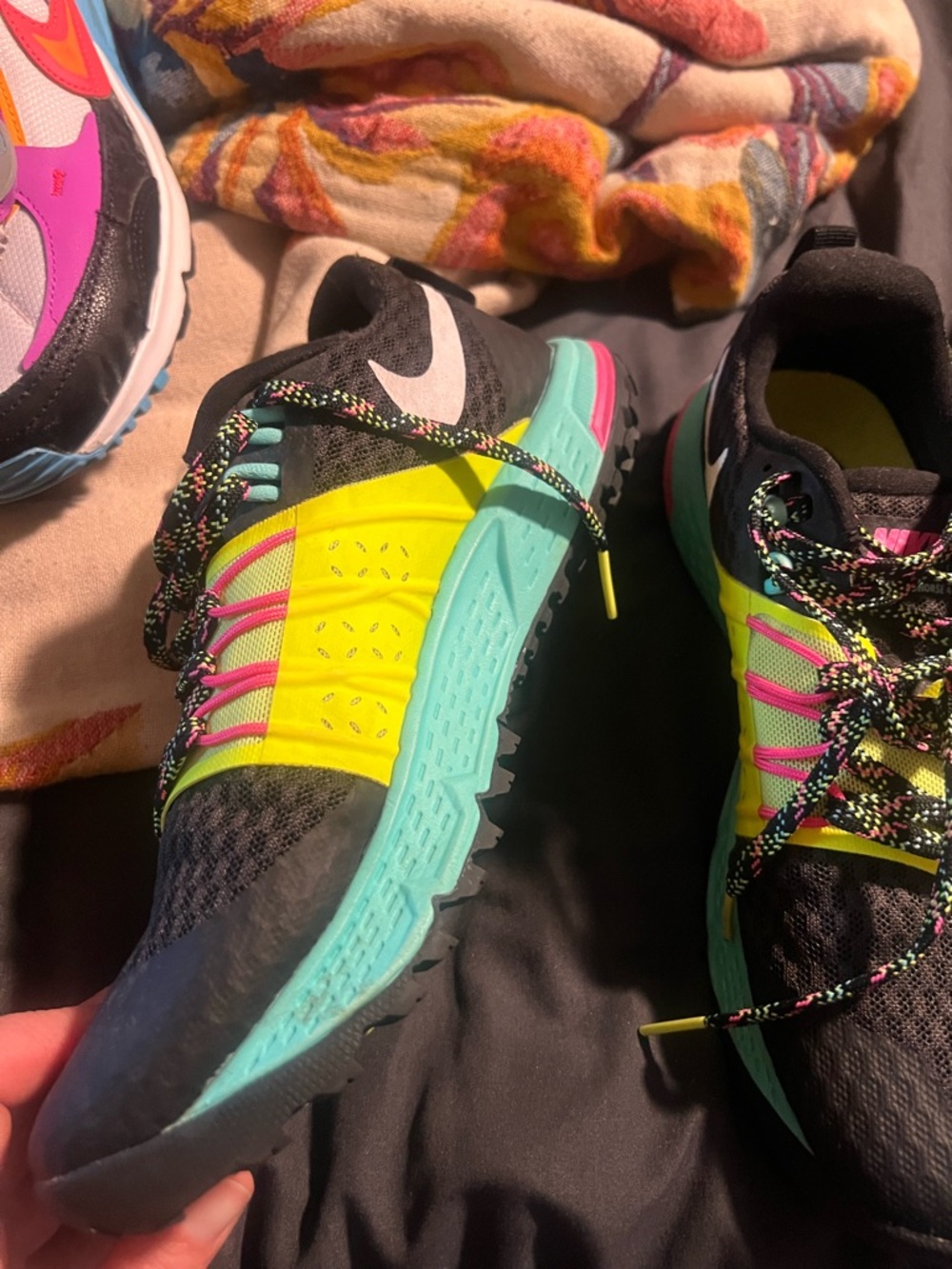 Nike Black, Neon Yellow & Aqua Women's Trail Running Shoes